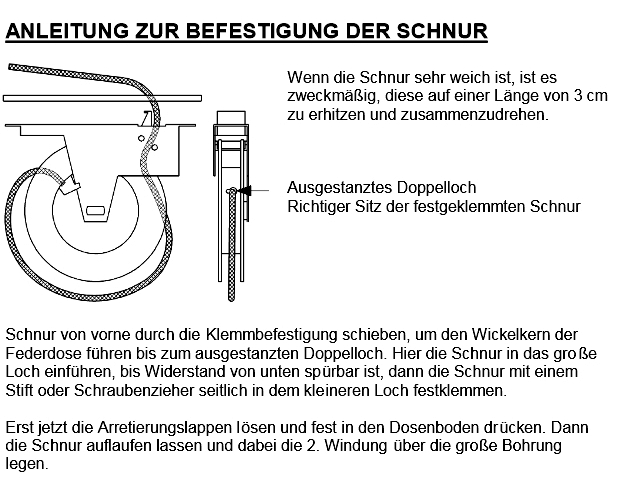 Anleitung zur Befestigung einer Schnur im Schnurwickler, Aufschraubwickler