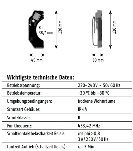 Abmessungen und technische Daten Somfy Funkempfänger Platine RTS
